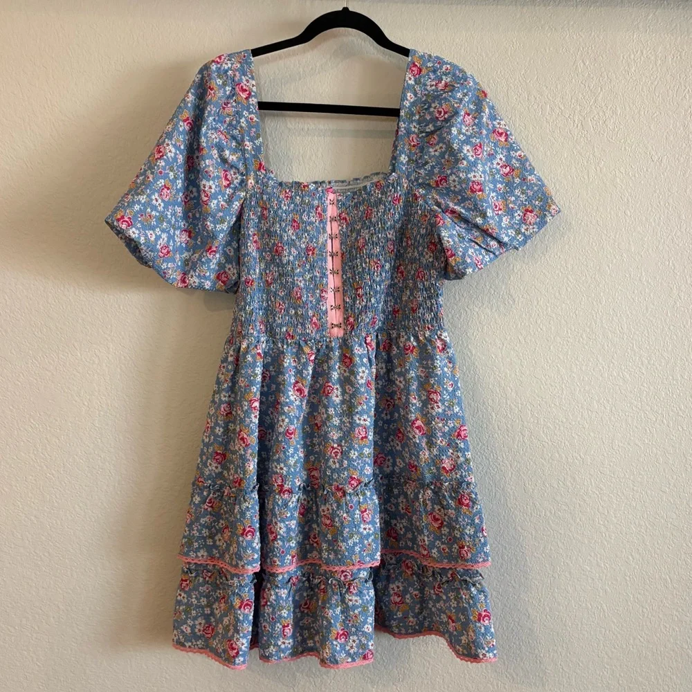 ❗️FINAL❗️NWT Betsey Johnson Blue and Pink Floral Mini Dress - Picture 1 of 10